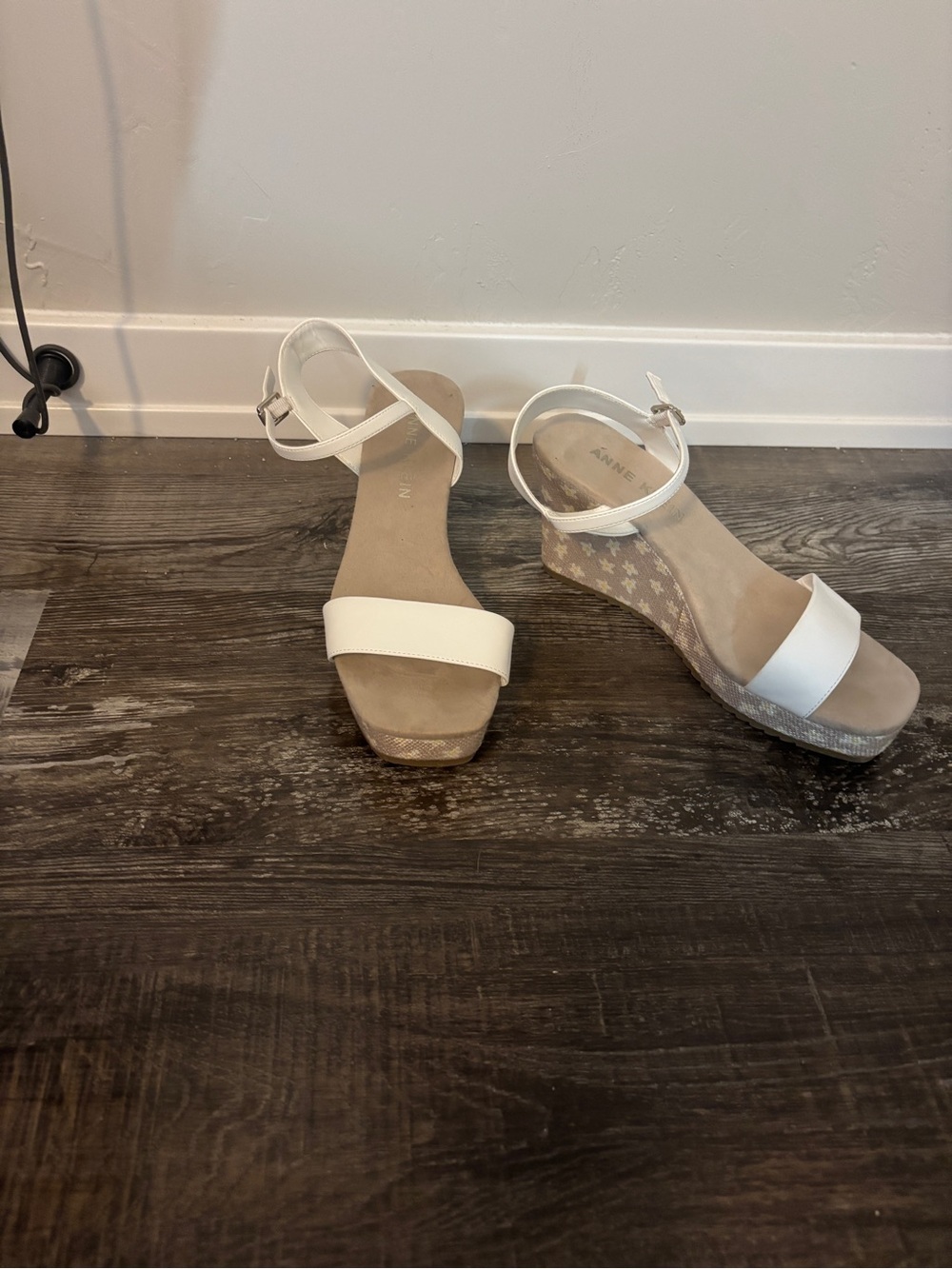 Anne Klein White Wedge Sandals‎ with Patterned Platform
